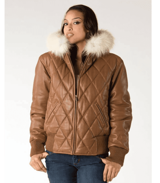 Pelle Pelle Leather Fur Hood Brown Jacket | Quilted Jacket view 2
