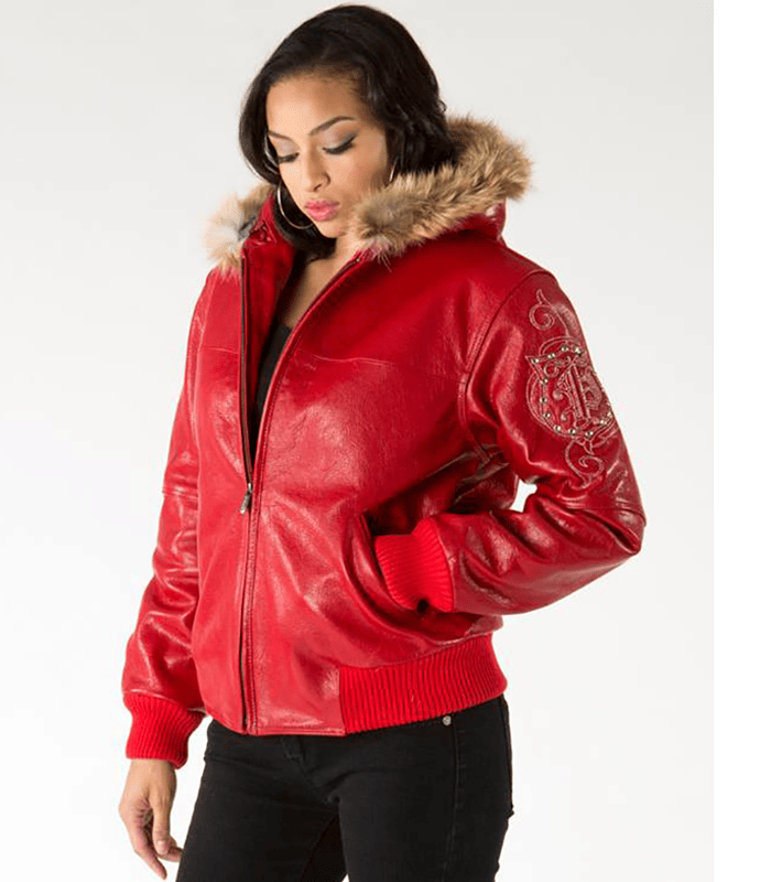 Pelle Pelle Red Leather Crest Fur Hood Jacket | Women Jacket view 3