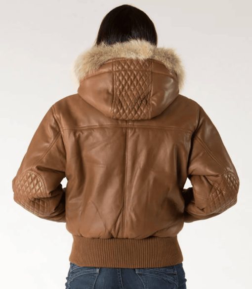 Pelle Pelle Leather Fur Hood Brown Jacket | Quilted Jacket view 3