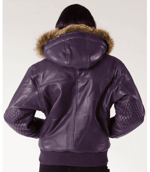 Pelle Pelle Quilted Purple Leather Jacket | Fur Hood Jacket view 2