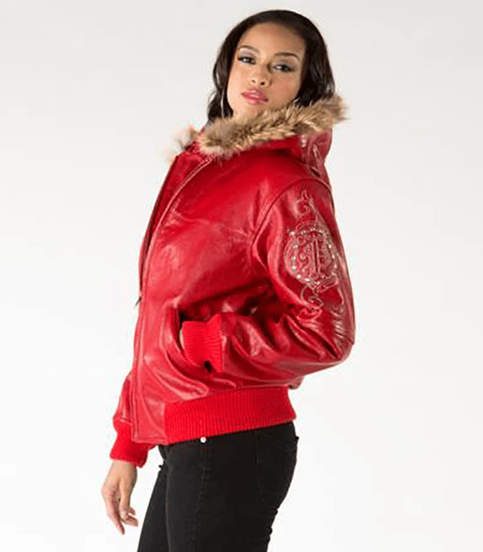 Pelle Pelle Red Leather Crest Fur Hood Jacket | Women Jacket view 2