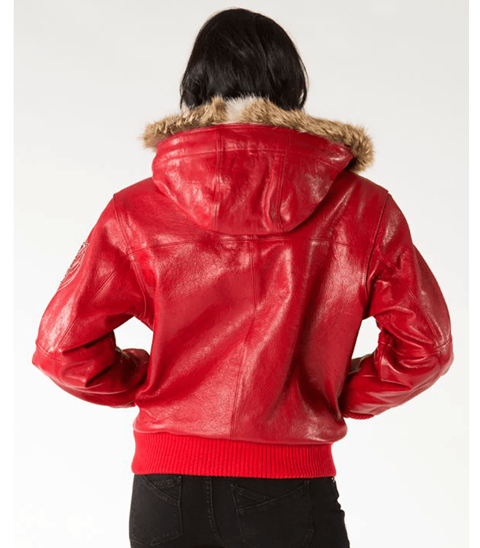 Pelle Pelle Red Leather Crest Fur Hood Jacket | Women Jacket view 4