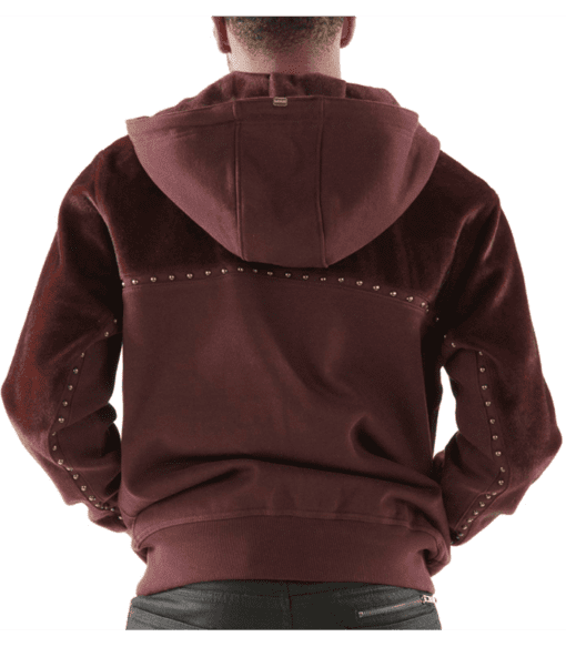 Pelle Pelle Maroon Ornate Wool Hood Jacket |  Studded Jacket view 4
