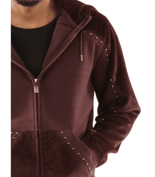 Pelle Pelle Maroon Ornate Wool Hood Jacket |  Studded Jacket view 2