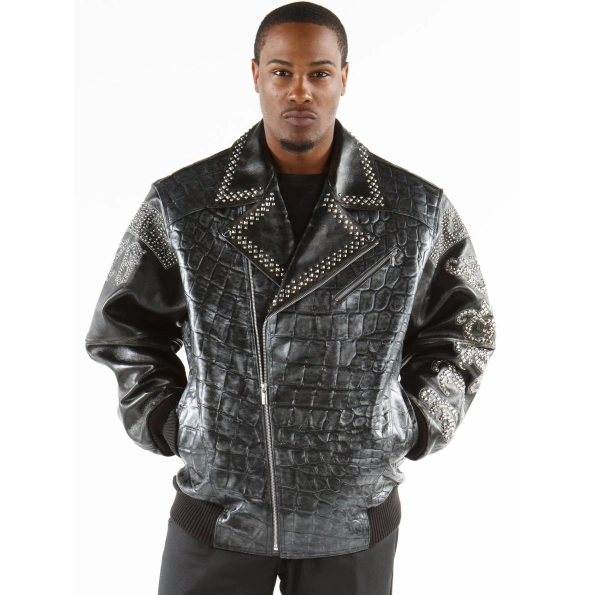 Pelle Pelle Men Croc Leather Studded Jacket | Black Jacket view 2