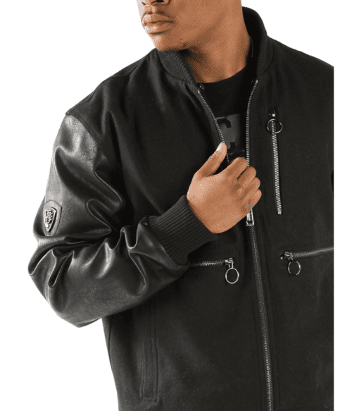 Pelle Pelle Men Black Wool Leather Jacket | Zipper Jacket view 2