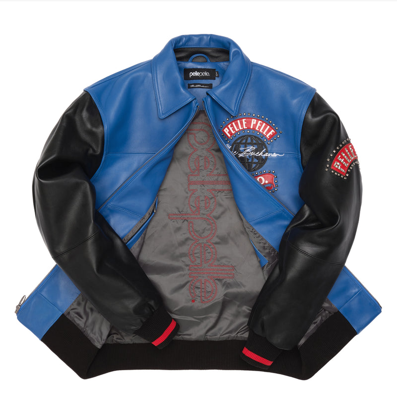 Pelle Pelle Black And Blue World Tour Jacket | Pelle Pelle Store view 3