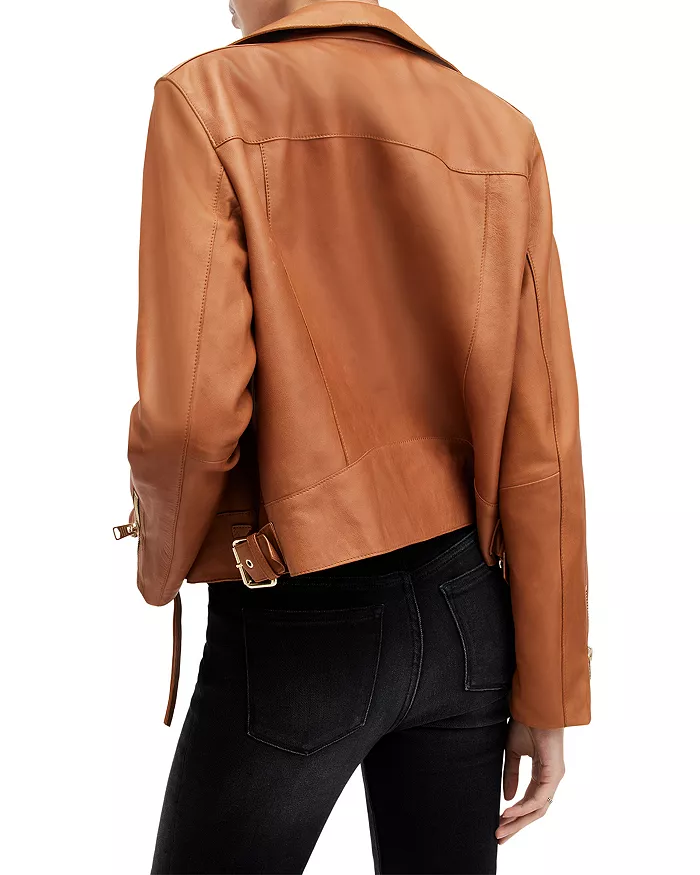 Brown Zipper Cropped Leather Jacket | Pelle Pelle Store view 2