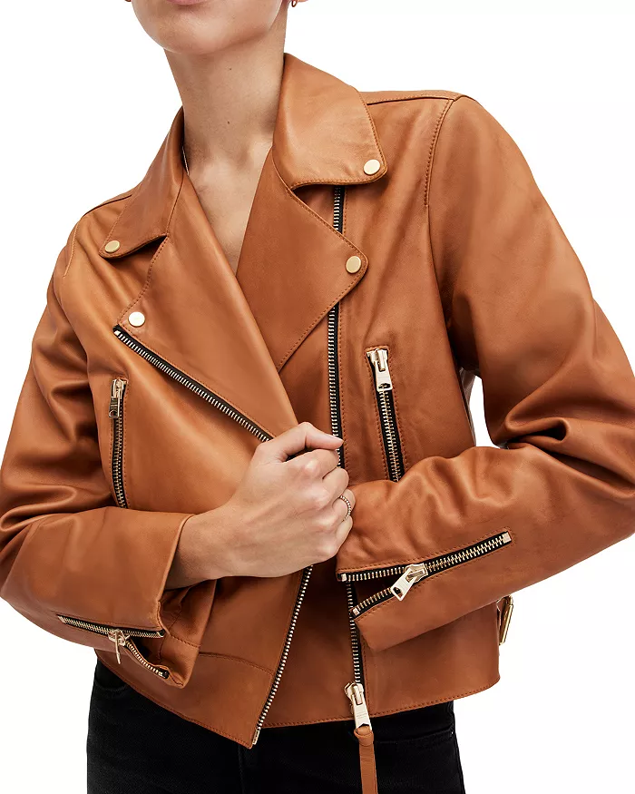 Brown Zipper Cropped Leather Jacket | Pelle Pelle Store view 3