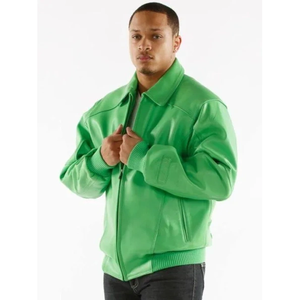 Pelle Pelle Plain Green Leather Plush Jacket | Men Jacket view 2