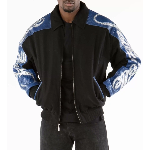Pelle Pelle Men Leather Wool Jacket | Black & Blue