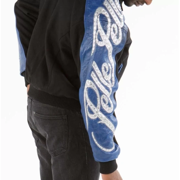 Pelle Pelle Men Leather Wool Jacket | Black & Blue view 2