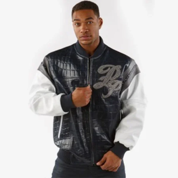 Pelle Pelle Men Encrusted Leather Jacket | Navy Blue Jacket view 2