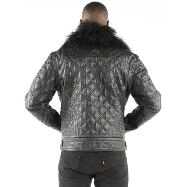 Pelle Pelle Black Quilted Fur Collar Jacket | Leather Jacket view 2