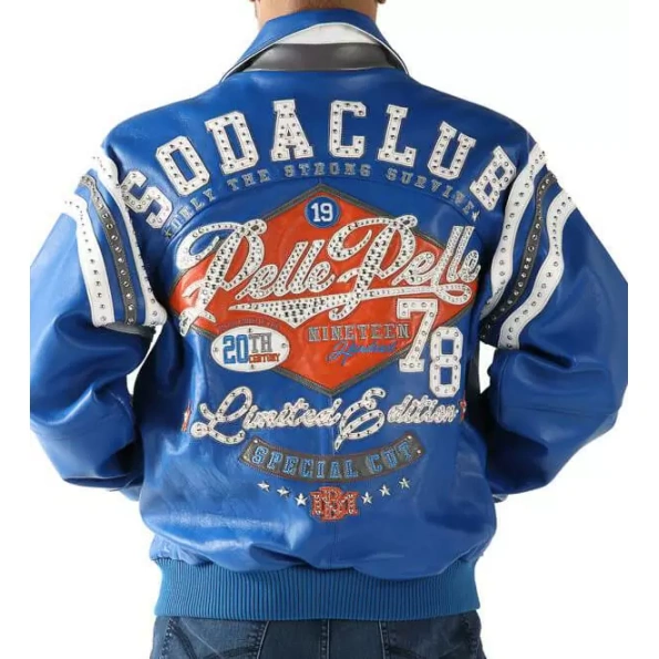 Pelle Pelle Blue Studded Leather Jacket | Soda Club Jacket view 2