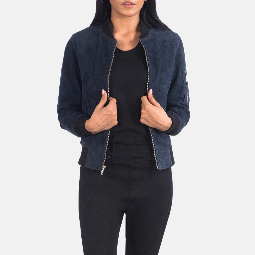 Women's Blue Suede Flight Leather Jacket | Pelle Pelle Store view 3