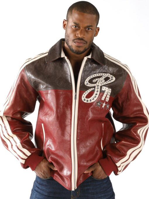 Pelle Pelle Legacy Men Leather Jacket | Maroon & Dark Brown view 2
