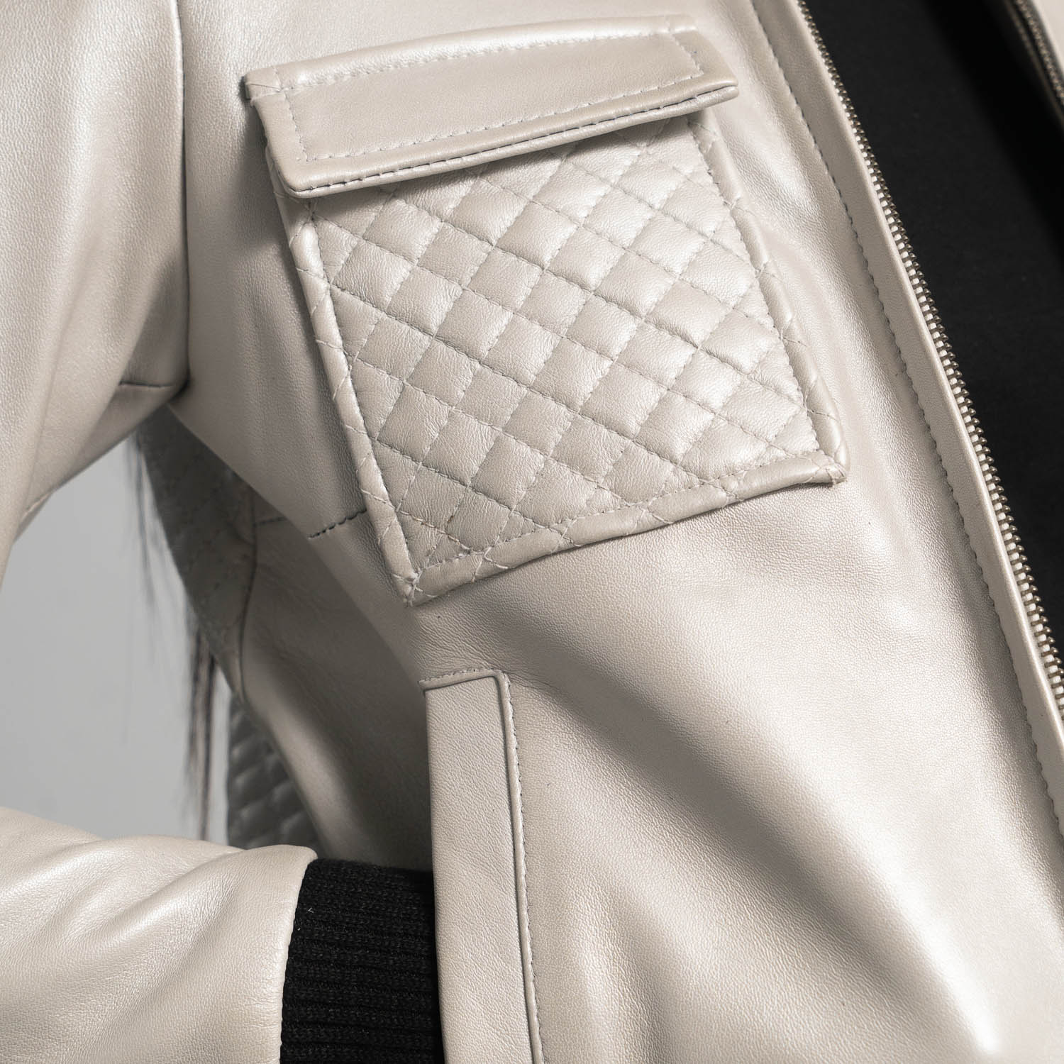 Pelle Pelle Silver Quilted Leather Jacket | Bomber Jacket view 3