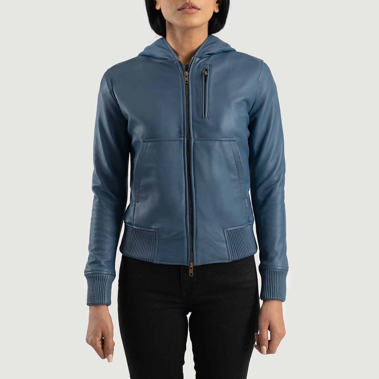 Pelle Pelle Blue Hooded Flight Leather Jacket view 2