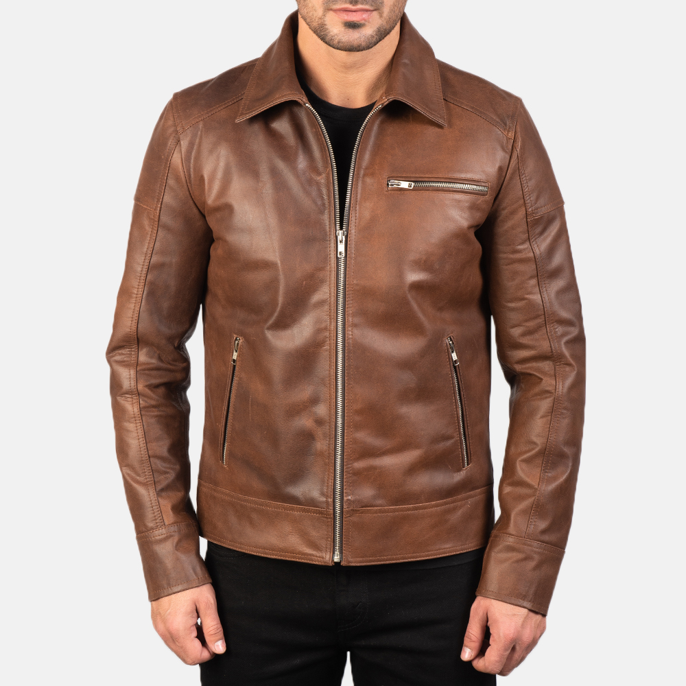 Pelle Pelle Brown Biker Leather Jacket | Motorcycle Jacket view 4