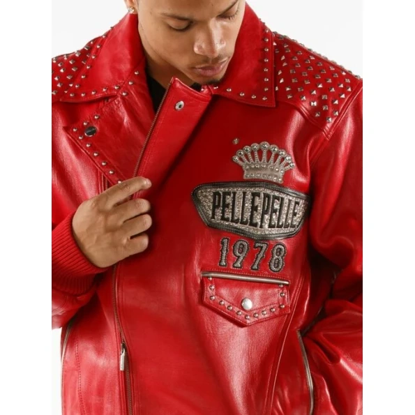 Pelle Pelle Lethal Studded Leather Jacket | Red Jacket view 4