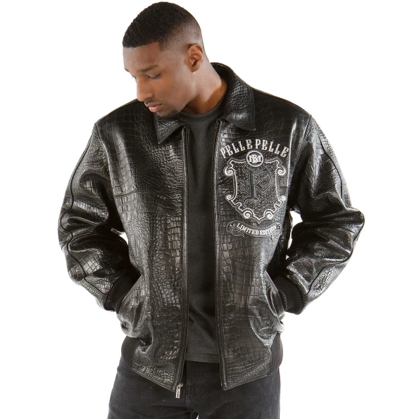 Pelle Pelle Men Black Croc Leather Jacket | Legend Series view 2