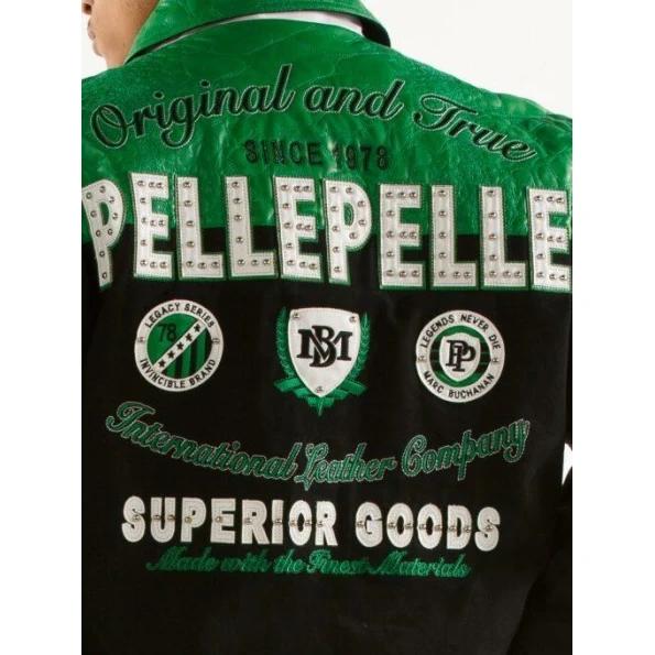 Pelle Pelle Green Black Varsity Jacket | Wool Leather Jacket view 4