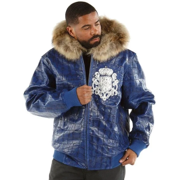 Pelle Pelle Crest Men Croc Leather Jacket | Fur Hood Jacket view 2
