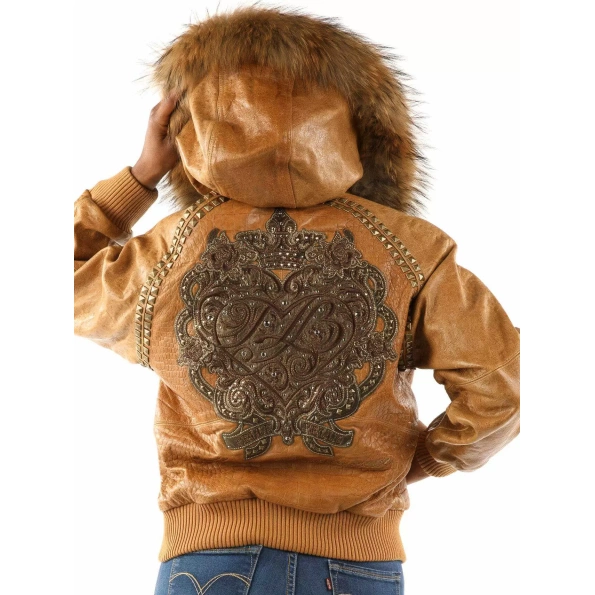 Pelle Pelle Ornate Women Fur Hood Jacket | Brown Jacket view 2