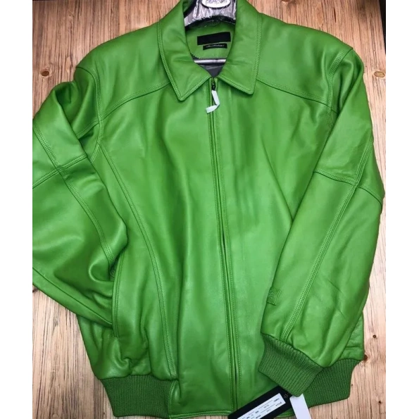 Pelle Pelle Plain Green Leather Jacket | Men & Women view 2