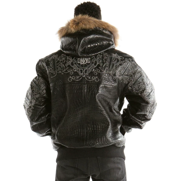 Pelle Pelle Men Black MB Croc Leather Jacket | Fur Hood view 2