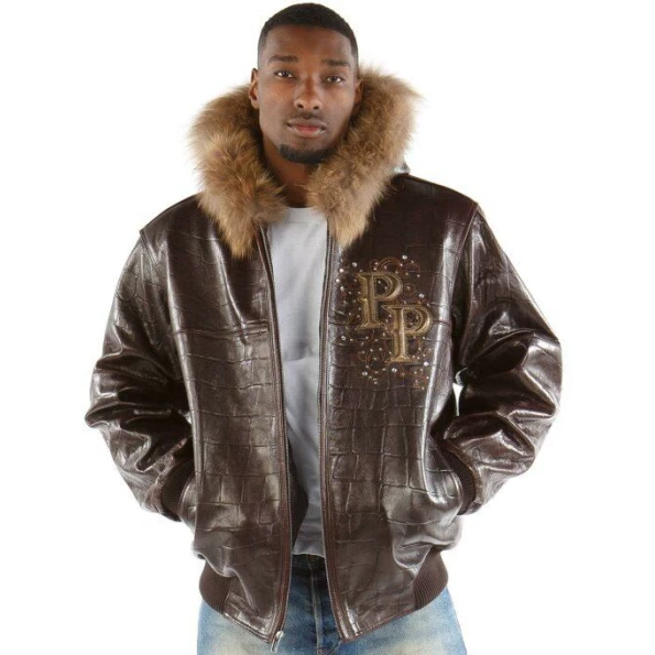 Pelle Pelle Dark Brown Crest Leather Jacket | Hooded Jacket view 2