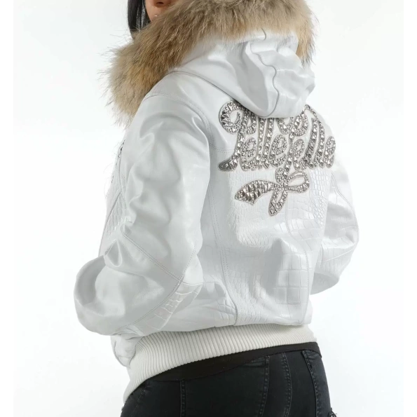 Pelle Pelle Fur Hood Croc Leather Jacket | White Jacket view 2
