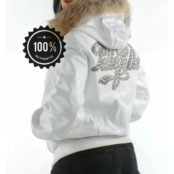 Pelle Pelle White Script Leather Jacket | Fur Hood Jacket view 2