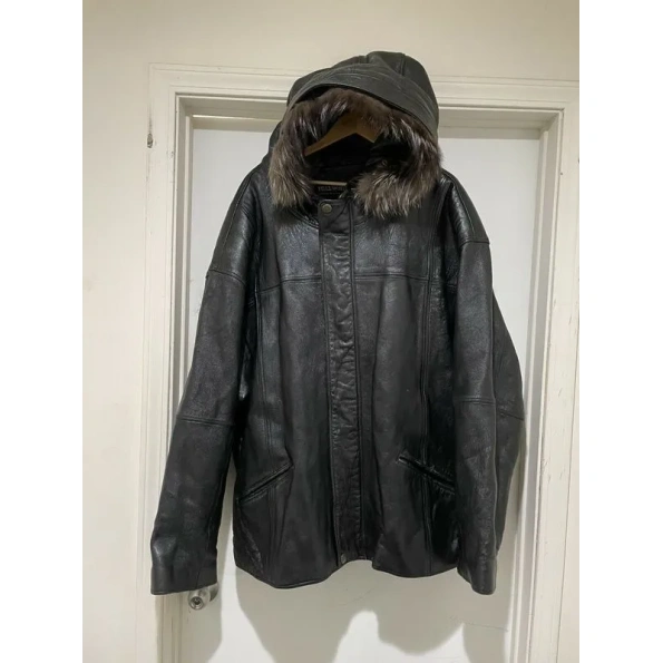 Pelle Pelle Black Fur Hood Leather Jacket | Men & Women view 2
