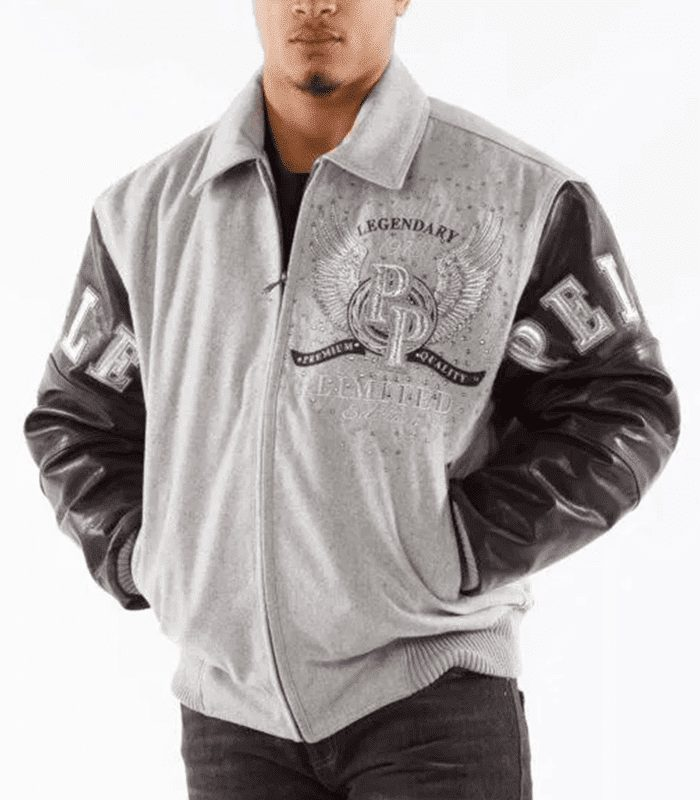 Pelle Pelle Legendary Men Grey Studs Jacket | Leather & Wool view 2