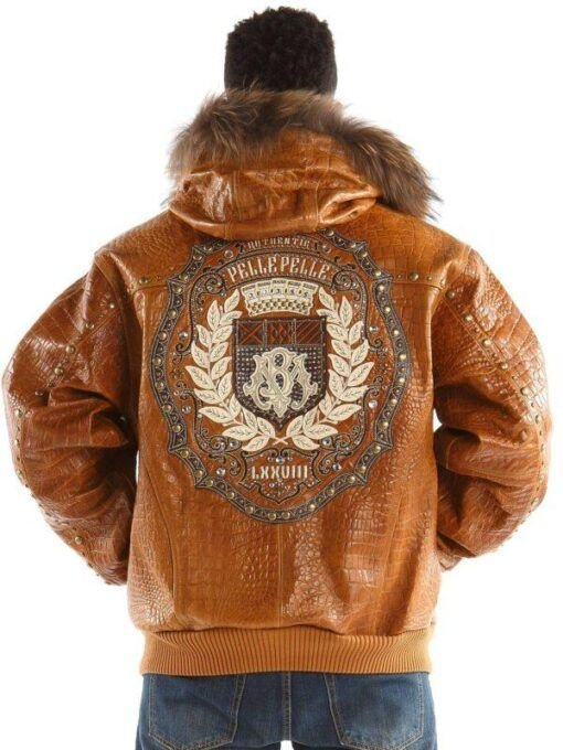 Pelle Pelle Brown Emblem MB Fur Hood Jacket | Leather Jacket view 2
