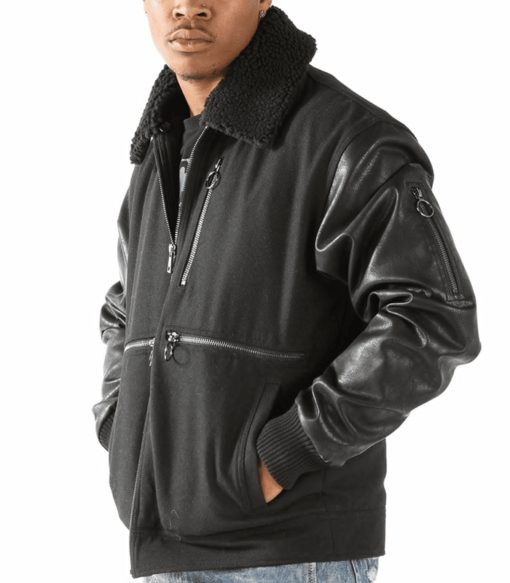 Pelle Pelle Men Black Fur Collar Jacket | Leather & Wool view 3