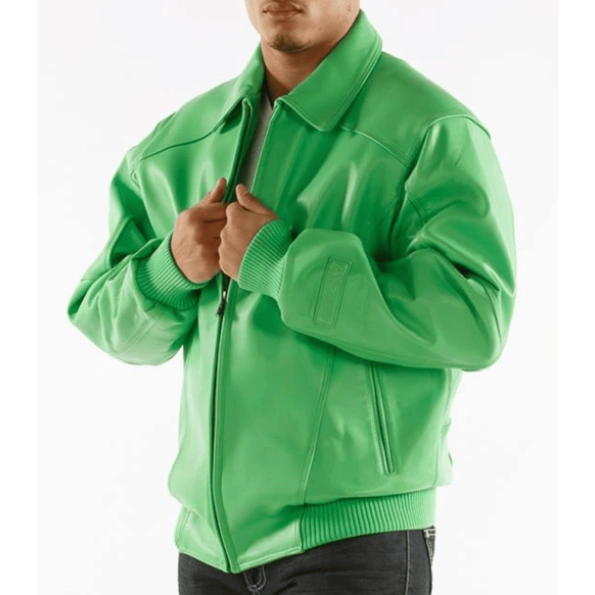 Pelle Pelle Men Plain Green Leather Jacket | Plush Jacket view 3