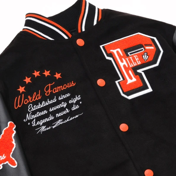 Pelle Pelle World Famous MB Varsity Jacket | Black & Orange view 2