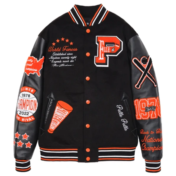 Pelle Pelle World Famous MB Varsity Jacket | Black & Orange view 3