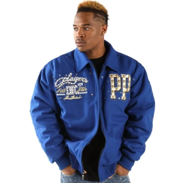 Pelle Pelle Men Blue Wool Studded Jacket | Players INC. view 2