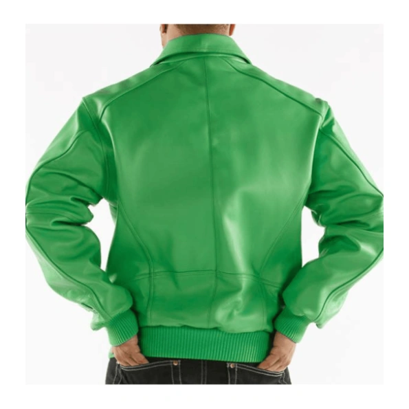 Pelle Pelle Men Plain Green Leather Jacket | Plush Jacket view 2