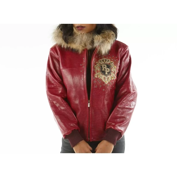 Pelle Pelle Red Fur Hood Leather Jacket | Women Jacket view 2