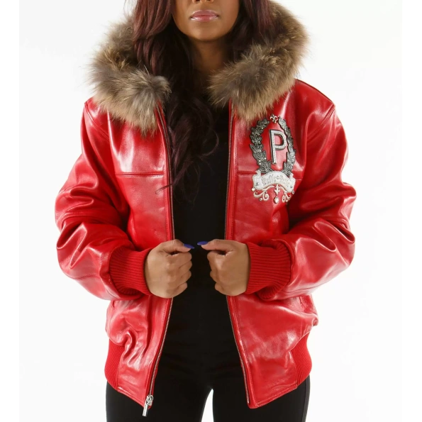 Pelle Pelle Women Red Fur Hooded Jacket | Live Like A Queen view 2