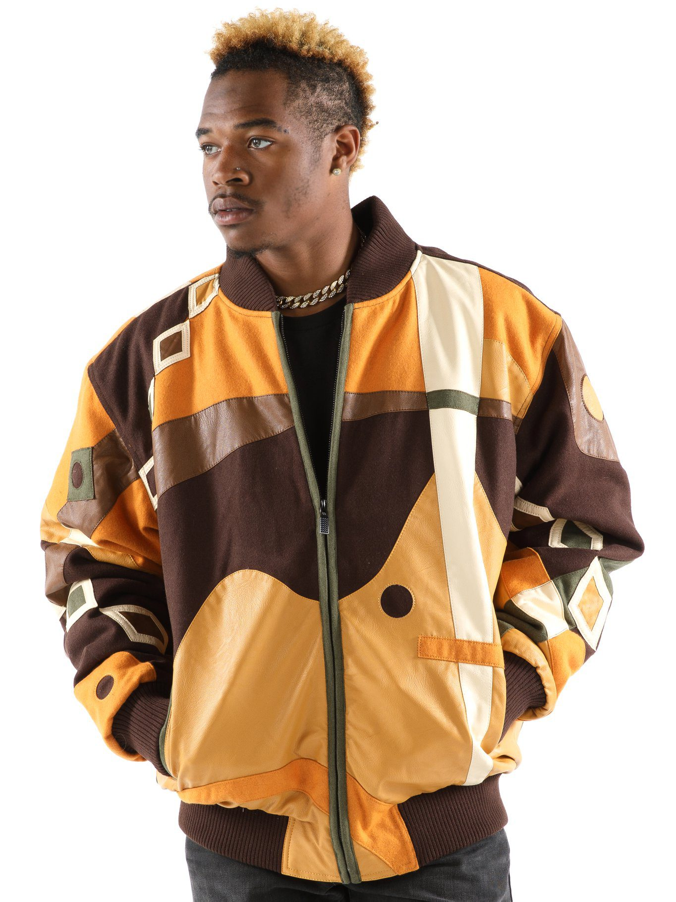 Pelle Pelle Yellow Abstract Leather Jacket | Men Jacket view 3