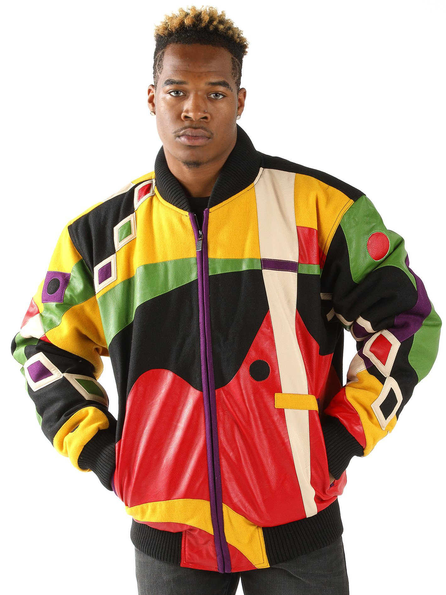 Pelle Pelle Multicolor Abstract Leather Jacket | Men Jacket view 3