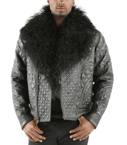 Pelle Pelle Grey Quilted Fur Collar Jacket | Men Jacket view 2