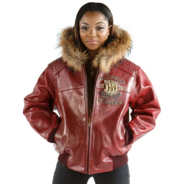 Pelle Pelle Women Legend Maroon Leather Jacket | Fur Hood view 2