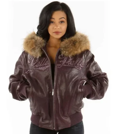 Pelle Pelle Women Purple Fur Hood Jacket view 2